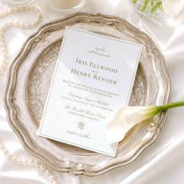 Convite Casamento Clássico Vintage em Verde Sage e Azul