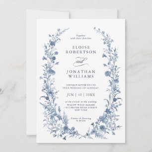 Convite Casamento Clássico Vitoriano Azul Francês Jardim C