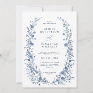 Convite Casamento Clássico Vitoriano Azul Francês Jardim C