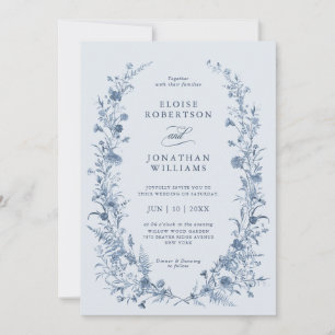 Convite Casamento Clássico Vitoriano Azul Francês Jardim C