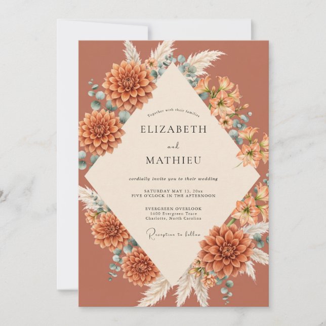 Convite Casamento Clay Dahlia (Frente)