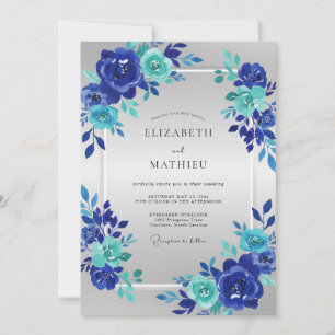 Convite Casamento Cobalt Aqua Bloom