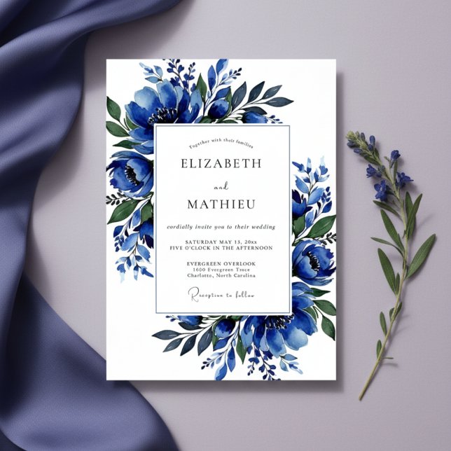 Convite Casamento Cobalt Lush Blossom (Criador carregado)