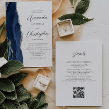 Casamento Código QR Ágata Azul Marinho Prata