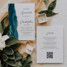 Casamento Código QR Ágata Azul Teal Prata