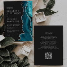 Casamento Código QR Ágata Azul Teal Prata