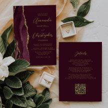 Casamento Código QR Ágata Dourada Borgonha