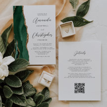 Casamento Código QR Ágata Dourada Esmeralda Verde