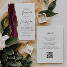 Casamento Código QR Ágata Dourada Vermelha Borgonh