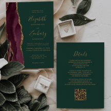 Casamento Código QR Ágata Ouro Borgonha Esmeralda 