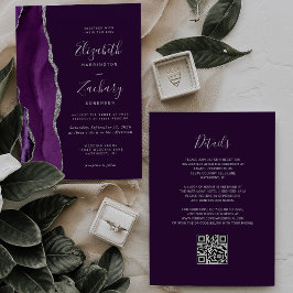 Convite Casamento Código QR Ágata Prata Deep Purple