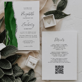 Convite Casamento Código QR Ágata Verde Caçador Prata