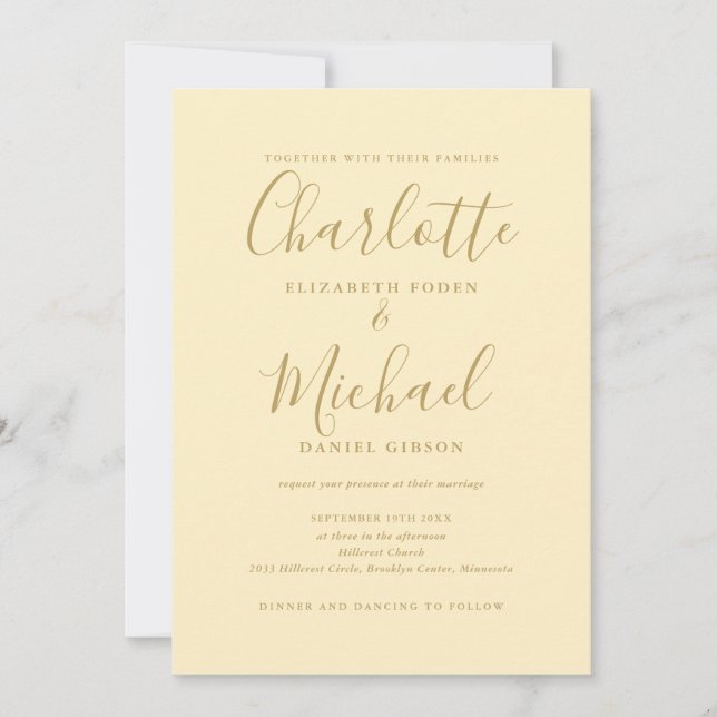 Convite Casamento Código QR Amarelo e Dourado Buttercup (Frente)