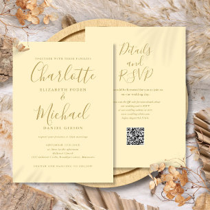 Convite Casamento Código QR Amarelo e Dourado Buttercup