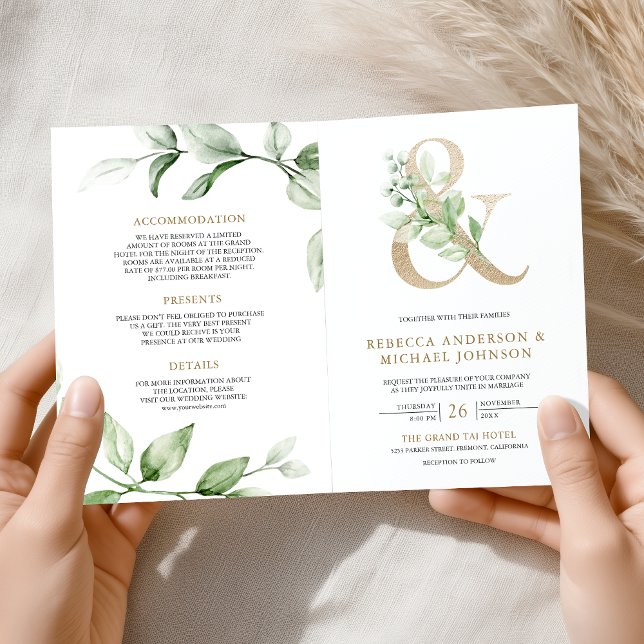 Convite Casamento Código QR Ampersand Ouro de Sage Greener (Criador carregado)