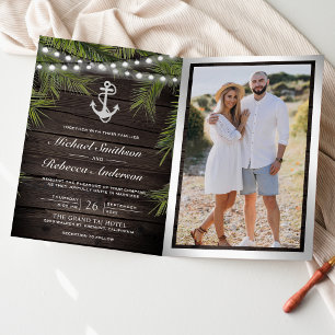 Convite Casamento Código QR Âncora Prata Palma Tropical Ma