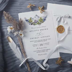 Convite Casamento Código QR Aquarela Floresta Montanhas Rú