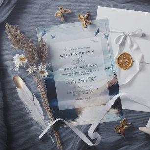 Convite Casamento Código QR Aquarela Rústica Lago da Monta
