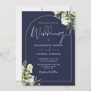 Convite Casamento Código QR Arco Dourado Verde Azul Naval