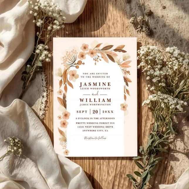 Convite Casamento Código QR Arco Floral Outono Boho Elegan (Criador carregado)