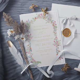 Convite Casamento Código QR Arco Floral Romântico Delicado