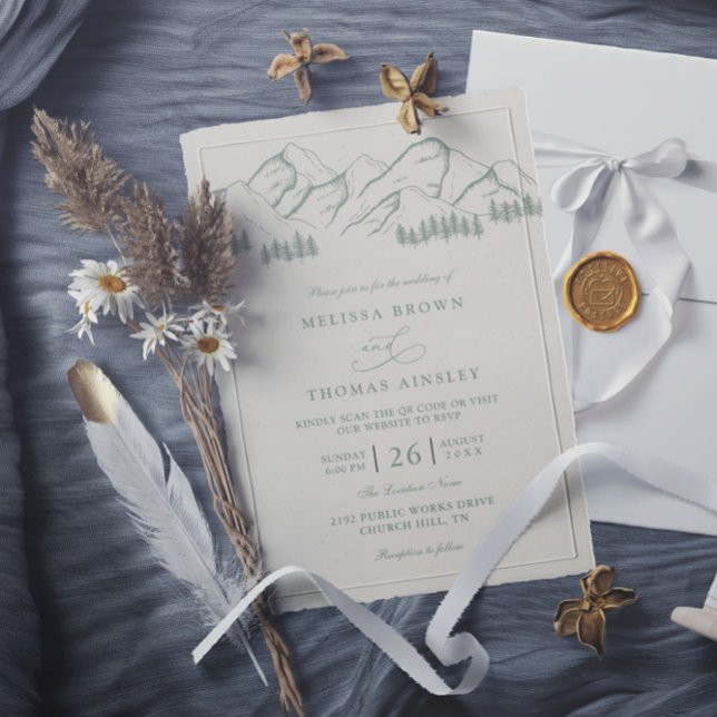Convite Casamento Código QR Árvore de Pinheiro da Montanha (Criador carregado)