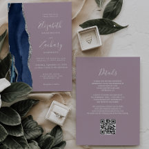 Casamento Código QR Azul Naval Ágata Prata Bege