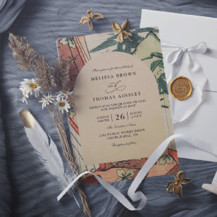 Convite Casamento Código QR Bambu Quimono Japonês Antigo