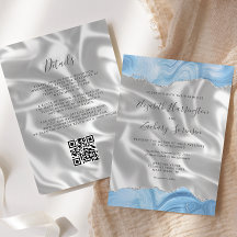 Casamento Código QR Bebê Azul Prata Ágata Seda Bra