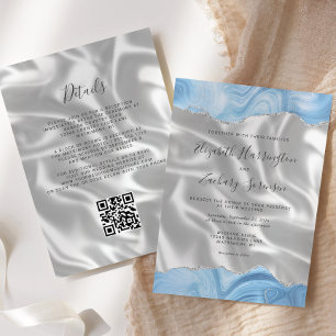 Convite Casamento Código QR Bebê Azul Prata Ágata Seda Bra