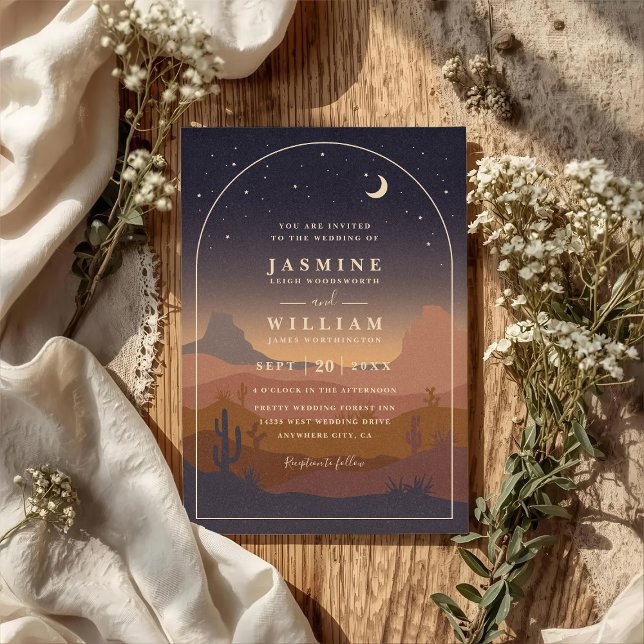 Convite Casamento Código QR Boho Deserto Lua Rústico Elega (Criador carregado)