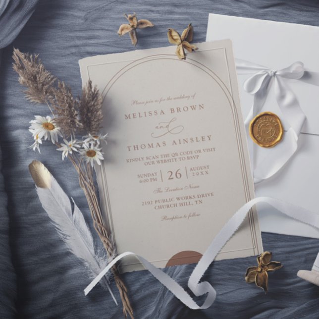 Convite Casamento Código QR Boho Elegante Chic Arco Minima (Criador carregado)