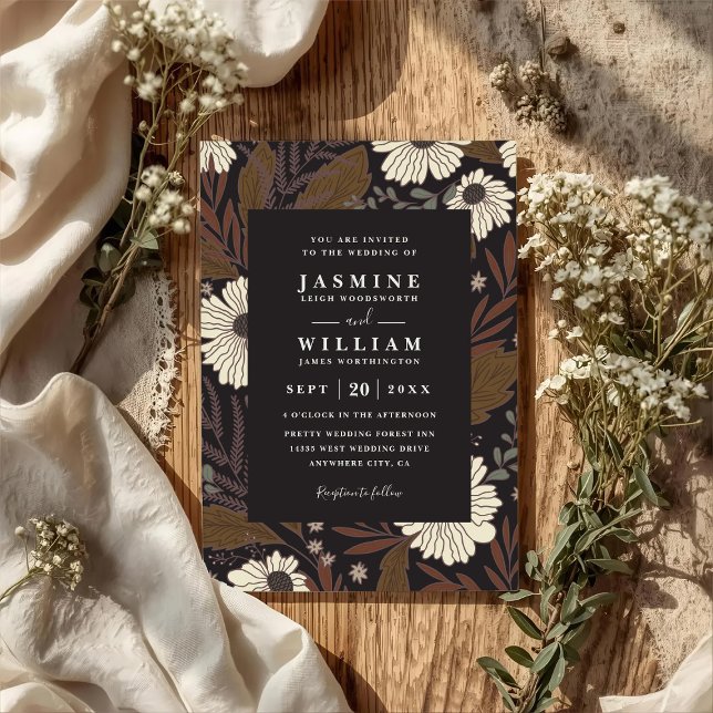 Convite Casamento Código QR Boho Floresta Flores Rústico C (Criador carregado)