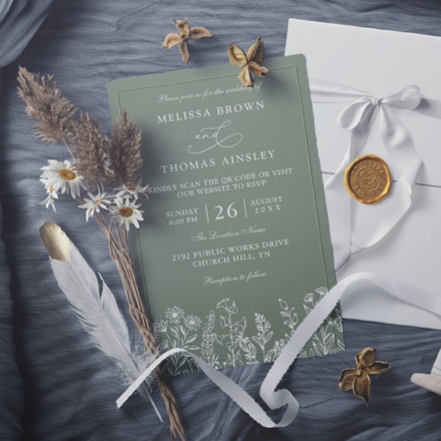 Convite Casamento Código QR Boho Orçamento Flor Silvestre  (Criador carregado)