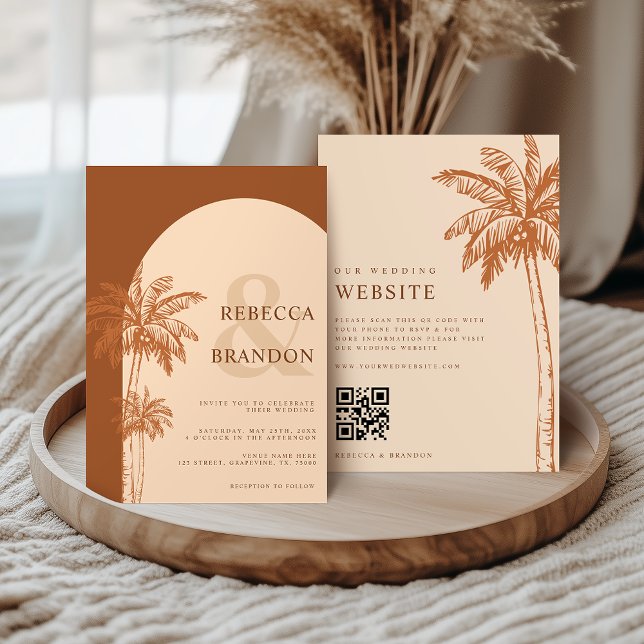 Convite Casamento Código QR Boho Praia Terracota (Criador carregado)