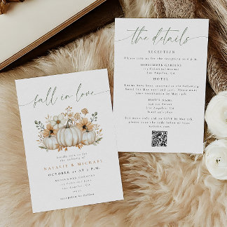 Convite Casamento Código QR Boho Pumpkin Fall in Love