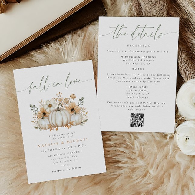 Convite Casamento Código QR Boho Pumpkin Fall in Love (Criador carregado)
