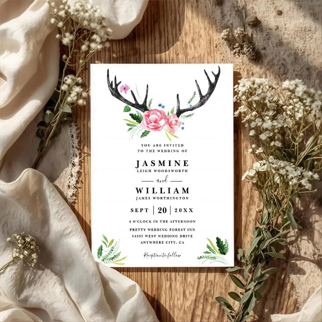 Convite Casamento Código QR Boho Rústico Galhadas Elegante (Criador carregado)