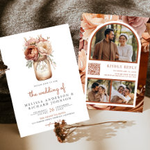 Casamento Código QR Boho Terracota Floral Pote de 
