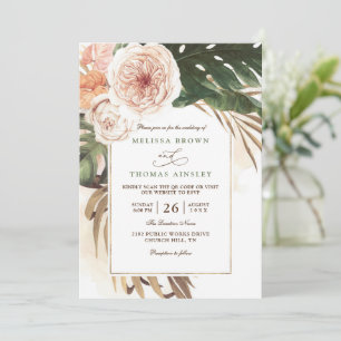 Convite Casamento Código QR Boho Tropical Floral Deserto C