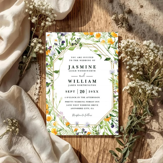 Convite Casamento Código QR Campo de Flores Silvestres Rús (Criador carregado)