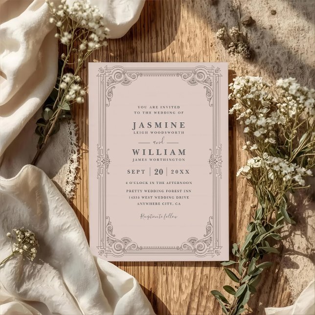 Convite Casamento Código QR Chic Moderno Elegante Moldura  (Criador carregado)