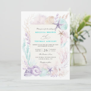 Convite Casamento Código QR Chic Oceano Turquesa Lavanda