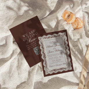 Convite Casamento Código QR Chocolate Marrom Renda Dinheir