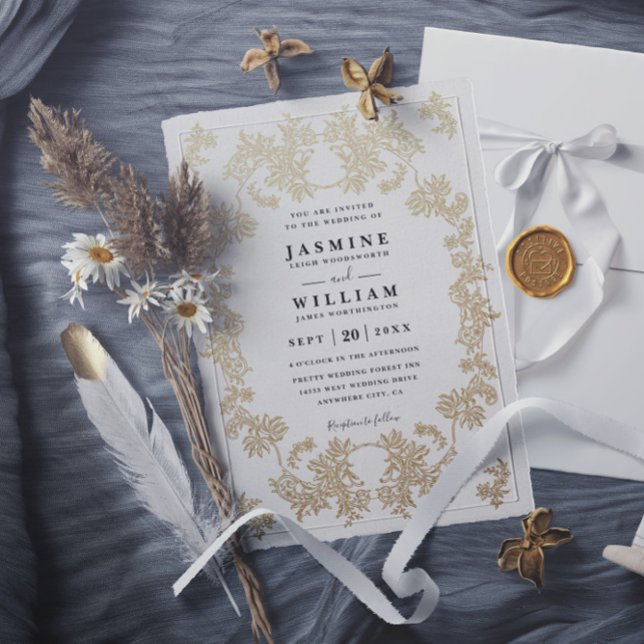 Convite Casamento Código QR Clássico Elegante Vintage Rend (Criador carregado)