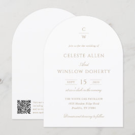 Convite Casamento Código QR Clássico Monograma Ouro Vintag