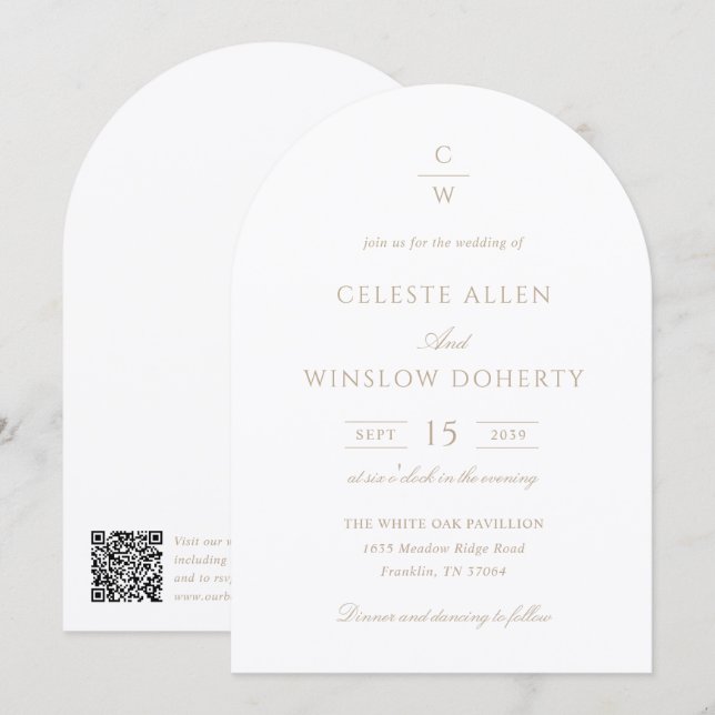 Convite Casamento Código QR Clássico Monograma Ouro Vintag (Frente/Verso)