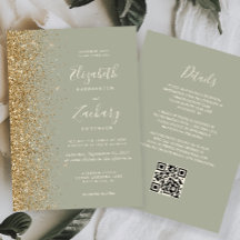 Casamento Código QR com Brilho Dourado em Verde Sa