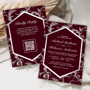 Convite Casamento Código QR com Flor de Prata da Borgonha