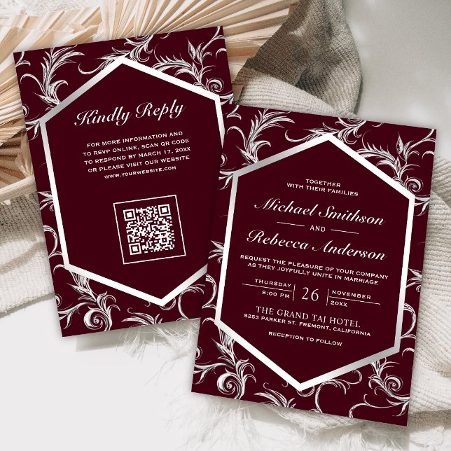 Convite Casamento Código QR com Flor de Prata da Borgonha (Criador carregado)